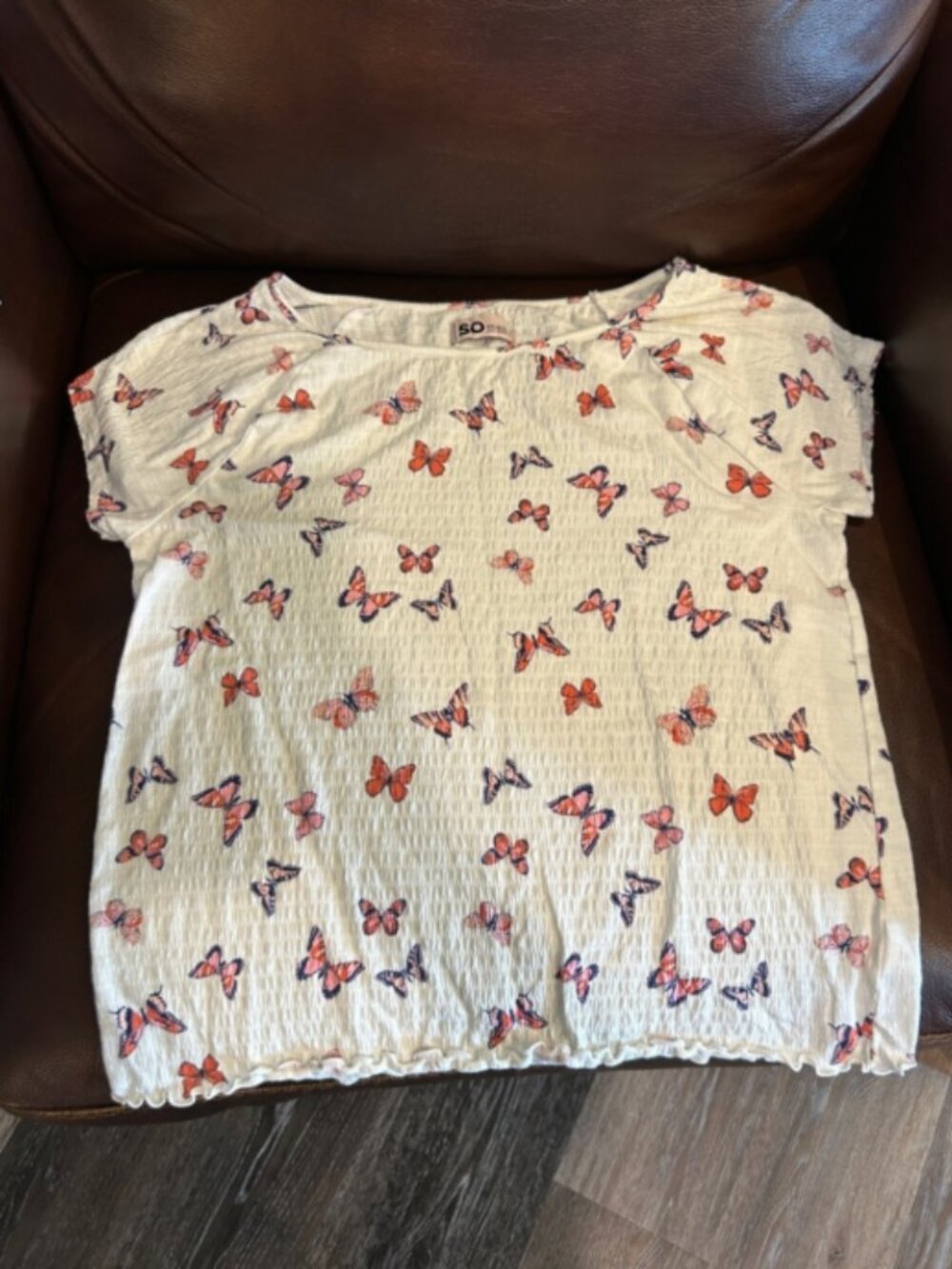 SO Girls' Cream Butterfly Print Top